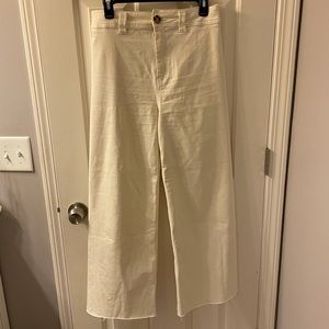 Stradivarius Raw-Hem Cream Wide Leg Pants